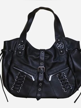 Killstar Killjoy Black Faux Leather Goth Bag w/Pentagram & Corset Accents